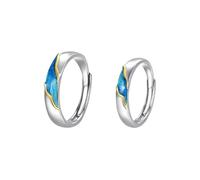 Anello da uomo in argento inciso, gioielli fantasia, blu argento Sterling 925, onde e oceano, regolabile, alla moda, per coppia, unisex, sorella fidanzamento, Réglable, Argento sterling, Nessuna