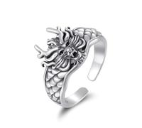 Anello da uomo in argento sterling 925, con drago, aperto, regolabile, ideale come regalo per uomo e donna, Argento sterling, Zircone
