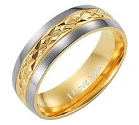 Anello da uomo in titanio, bicolore, 7 mm, con inciso I Love you, in scatola di velluto, titanio, 33, cod. wjbraA000138sZ+3