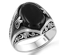 Anello da uomo in vero argento Sterling 925 massiccio, con onice nera, realizzato a mano, stile ottomano, All sizes, customize size available, Gemma, Onice