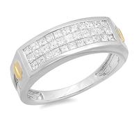 Anello da uomo invisibile in oro bianco 14 carati con diamante principessa da 1,15 carati (ctw), Bambù Bambù, oro bianco, Diamante bianco