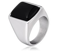 Anello da uomo nero, anello da uomo in acciaio inox con anello in pietra nera per uomo, N 1/2, Acciaio inossidabile, Nessuna pietra preziosa