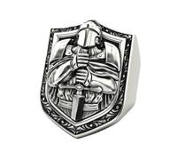 Anello da uomo vintage da cavaliere che brandisce la spada, anello a fascia alla moda di ispirazione medievale, accessorio audace per abiti quotidiani e occasioni sociali casual