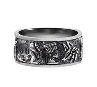 Anello Dei dell'Antico Egitto in Argento Sterling 925 - Anello Gotico Premium Lavorato a Mano con Occhio di Horus e Anubis in Rilievo per Uomini e Donne(8)