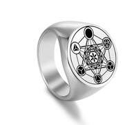 Anello Del Cubo di Metatron per Uomini e Donne in Acciaio Inox Angelo Sigillo Arcangelo Metatron in Stile Geometria Sacra Anello di Protezione Amuleto (argento 1, 10)