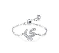 Anello delicato da donna, anello di fidanzamento, catena regolabile con design alfabeto arabo e moissanite rotonda oro bianco platino, misura 50 (15,9)