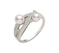 Anello delicato da donna, in oro bianco 9K, con perle e diamanti, misura 60 (19,1)