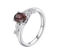 Anello delicato da donna, in oro bianco, con fiore vintage e caffè, taglio ovale, con zirconi, Oro bianco 14 car, Zirconia cubica