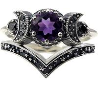 Anello della Luna della Tripla dea, Regalo di Gioielli con Anello di Ametista per Donne Ragazze, Fasi lunari, Bohémien, Zingaro, Anello Wiccan Gotico Boho Convenient Design