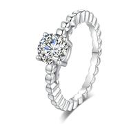 Anello dell'amicizia, anello celebrità con 1 ct rotondo, diamanti realizzati in laboratorio, argento 9 K, misura 50 (15,9)