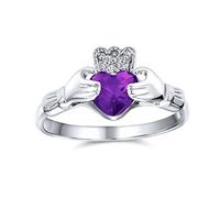 Anello dell'amicizia celtica irlandese BFF Promessa AAA CZ Simulato Ametista Viola Mani e Cuore Claddagh per donne adolescenti in argento sterling .925