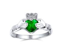 Anello dell'amicizia celtica irlandese BFF Promessa AAA CZ Smeraldo verde simulato Mani e cuore Claddagh per donne adolescenti in argento sterling .925