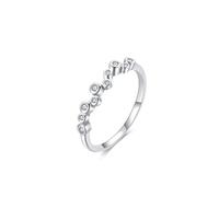 Anello dell'amicizia con dita dell'indice, semplice design ondulato con diamanti da laboratorio rotondi in oro bianco 14 carati, misura 52 (16,6)