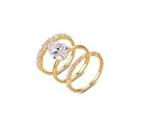 Anello dell'amicizia da donna, con dito piccolo, set di 3 anelli con taglio a goccia, 4 ct, moissanite in oro giallo 14 carati, misura 54 (17,2)