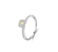 Anello dell'amicizia da donna, delicato ed elegante, design alone quadrato con 0,2 ct, citrino rotondo e moissanite 9 carati, oro bianco bianco, misura 65 (20,7)