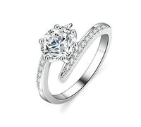 Anello dell'amicizia da donna, in argento 9 K, con 4 scomparti, con 1 carati, rotondo, moissanite in argento 9 carati, misura 49 (15,6)