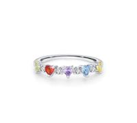 Anello dell'amicizia delicato da donna, design semplice a forma di cuore, con peridoto Lab rubino, ametista, topazio e citrino bianco platino, misura 18 (18,5)