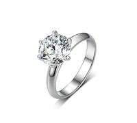 Anello dell'amicizia per le donne, con moissanite rotonda a 6 uncinetti, 1 ct, oro bianco 18 carati, misura 52 (16,6)