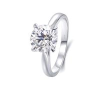 Anello dell'amicizia sottile, anello di fidanzamento da donna, anello solitario con 2 carati a 4 croce, rotondo, moissanite, oro bianco, 26 (21,0), Oro bianco 14 carati (585), Moissanite