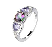Anello dell'amore in argento sterling 925 con due cuori, con tre pietre naturali, colorato, arcobaleno, con zirconi AAA, da donna, fidanzamento, matrimonio, promessa, anelli belli, Taglia unica