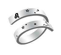 Anello dello zodiaco del Leone con incisione regolabile, Woffoly chirurgico in acciaio inossidabile 316L con segni di zodiaco aperto anello regolabile, astrologia dell'oroscopo per le donne uomini