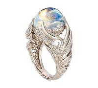 Anello dell'umore, anello regolabile con pietra di luna in argento Sterling, alla moda e incantevole, fascia con ali d'angelo, ornamento con pavé di zirconi, accessorio di cristallo femminile