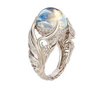 Anello dell'umore, anello regolabile con pietra di luna in argento Sterling, alla moda e incantevole, fascia con ali d'angelo, ornamento con pavé di zirconi, accessorio di cristallo femminile