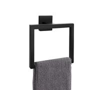 Anello di asciugamano nero opaco, moderno portasciugamani quadrato, portasciugamani, supporto da parete in acciaio inossidabile SUS 304, accessori hardware da bagno nero
