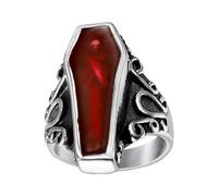Anello di bara,Anello di bara per uomo,Anello di bara di smalto rosso sanguinoso vampiro gotico - Anello di bara vintage vampiro da uomo, anello in acciaio inossidabile, gioielli Punk mod, Consulte la