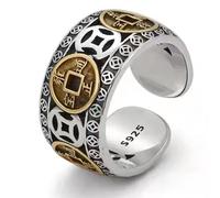 Anello di buon auspicio con monete di cinque imperatori, anello aperto regolabile, attira denaro ricco e anello fortunato, anello Feng Shui cinese for uomo donna regalo di gioielli di compleanno unise