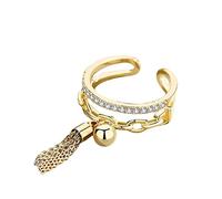Anello di cristallo etnico antico con catena a maglie in zirconia con ciondolo a punta Anello in oro argento per le donne Regali di gioielli ad anello aperto
