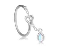 Anello di dichiarazione a catena dell'eternità cardiaca per donne 925 imitazione placcata in argento lacrima a goccia diamante ad anelli di banda aperta espantibile per la promessa di compleanno