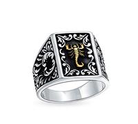 Anello Di Dichiarazione Dello Scorpione Dell'Oroscopo Maschile Di Grandi Dimensioni Personalizzato Per Gli Uomini Nero Due Toni Patina Di Ottone Solid.925 Argento Fatto A Mano In Turchia