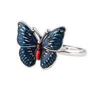 Anello di farfalla epossidica epossidica in argento sterling retrò per donne aperti regolabili