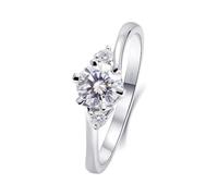 Anello di fidanzamento, anello da donna, rotondo, in oro bianco, regalo divertente per le donne, 26 (21,0), Oro bianco 14 carati (585), Moissanite