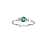 Anello di fidanzamento, anello delicato da donna, semplice 3 volte, rotondo, smeraldo da 0,25 carati e moissanite oro bianco platino, misura 54 (17,2)