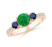 Anello di fidanzamento ANGARA 1,13 ct tre pietre smeraldo e zaffiro blu in...