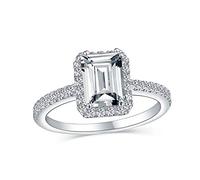Anello di fidanzamento classico senza tempo elegante 3CT Halo AAA CZ stile Art Deco taglio smeraldo rettangolare chiaro per donne con pavé di zirconi cubici fascia sottile 1 MM in argento sterling