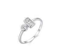 Anello di fidanzamento con diamante realizzato in laboratorio, anello per la mamma in argento geometrico con forma rettangolare diamante creato in laboratorio Pt950 e oro bianco, P 1/2, PT950
