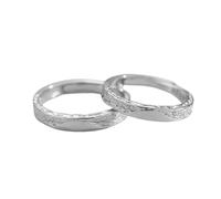Anello di fidanzamento, coppia anello in argento 925, da donna, grande, in argento Sterling, con texture ossellata, martellata a mano, regolabile, alla moda, per unisex e cocktail, Réglable, Argento