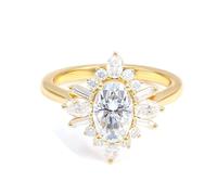 Anello di fidanzamento da donna, anello madre figlia girasole con moissanite ovale regalo da donna unico, H 1/2, Oro giallo 18 carati, Moissanite