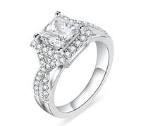 Anello di fidanzamento da donna con solitario in moissanite con taglio principessa da 2 ct, colore D, VVS1, con diamante creato in laboratorio, anello con gambo diviso in argento Sterling S925