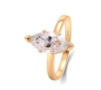 Anello di fidanzamento, da donna, delicato e sottile, semplice taglio marchese in oro giallo con moissanite, 57 (18.1), Oro giallo 18 carati (750), Moissanite