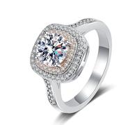 Anello di fidanzamento da donna Fantasy, anello indice da donna in oro bianco quadrato con taglio rotondo 1 carati diamante coltivato da laboratorio, 62 (19.7), Oro bianco 14 carati (585), Diamante