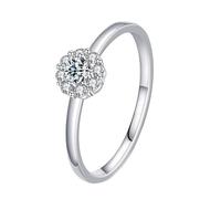Anello di fidanzamento da donna floreale oro bianco 9 K/14 carati moissanite 3 X 3 mm forma rotonda Halo gioielli, 20 (19,1), Moissanite