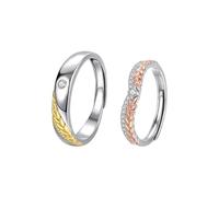Anello di fidanzamento da donna in argento 925, fede nuziale, vintage, argento dorato, motivo spighe di grano con zirconia cubica regolabile, Ajustable, Argento 925/1000, zirconia cubica