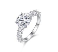 Anello di fidanzamento da donna in oro bianco 14 K, anello dell'amicizia, anello rotondo in moissanite da 1 carati con 4 artigli in argento, misura 60 (19,1)