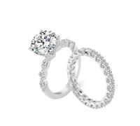 Anello di fidanzamento da donna, in oro bianco, 2 pezzi, con moissanite rotonda da 3 carati, 20 (19,1), Moissanite
