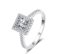 Anello di fidanzamento da donna, in oro bianco, quadrato, con taglio principessa, diamante coltivato da laboratorio, 18 (18,5), Oro bianco 18 carati (750), Diamante coltivato da laboratorio