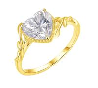 Anello di fidanzamento da donna, largo, anello a forma di cuore, con moissanite 2 carati, oro giallo 14 carati, misura 47 (15,0)
